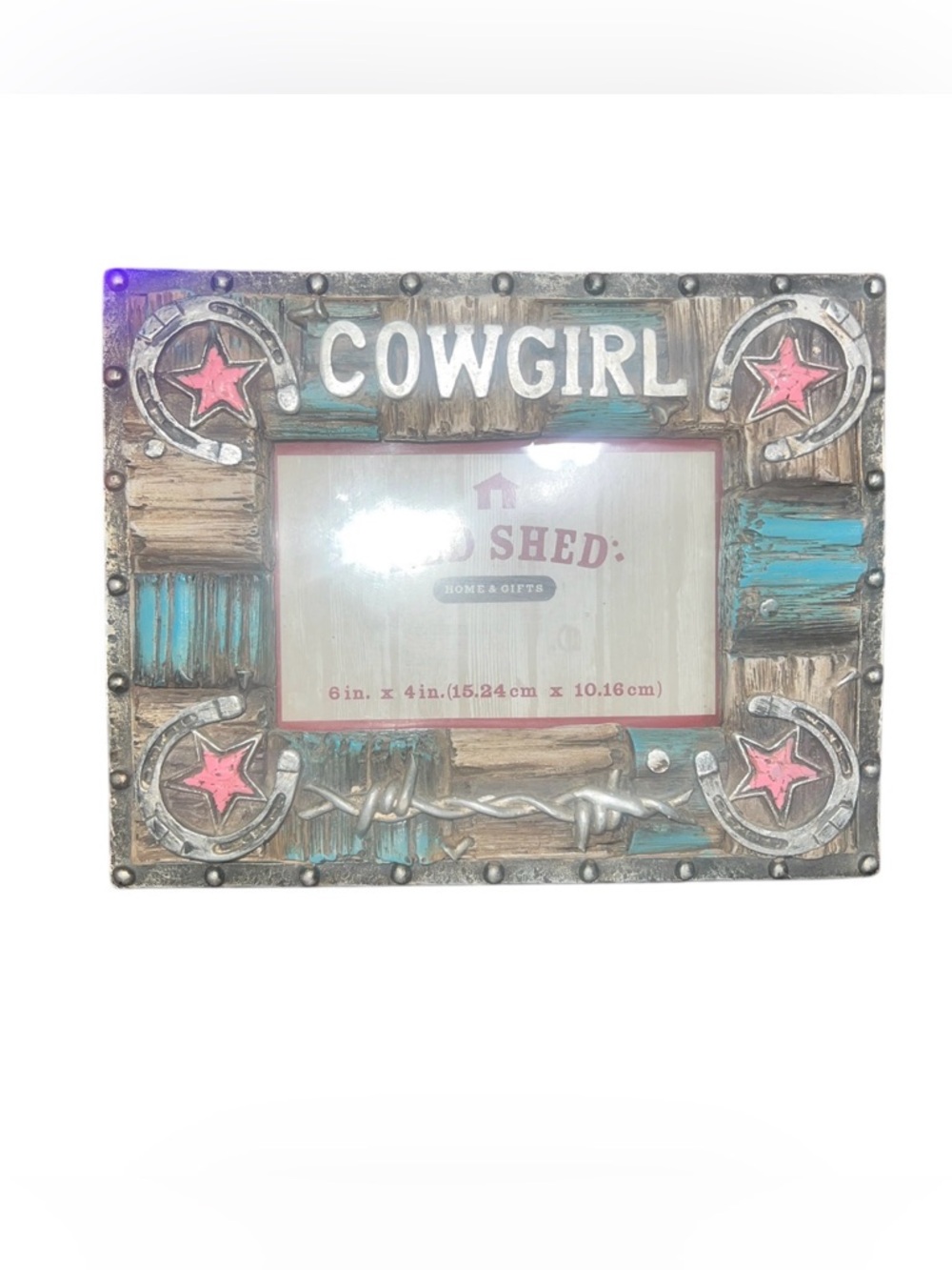 Red Shed Home & Antiques Cowgirl Picture Frame in Turquoise & Pink